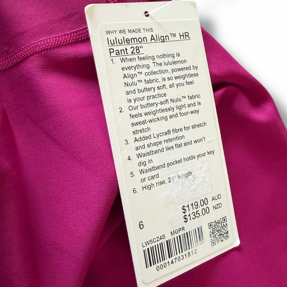 lululemon Align High Rise HR 28” Tight Leggings Magenta Purple MGPR size 6 NWT - Picture 8 of 8